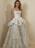 Retro Spaghetti Straps A-Line Lace Ruffles Vintage Wedding Dress Eveing Dress, HZ0319
