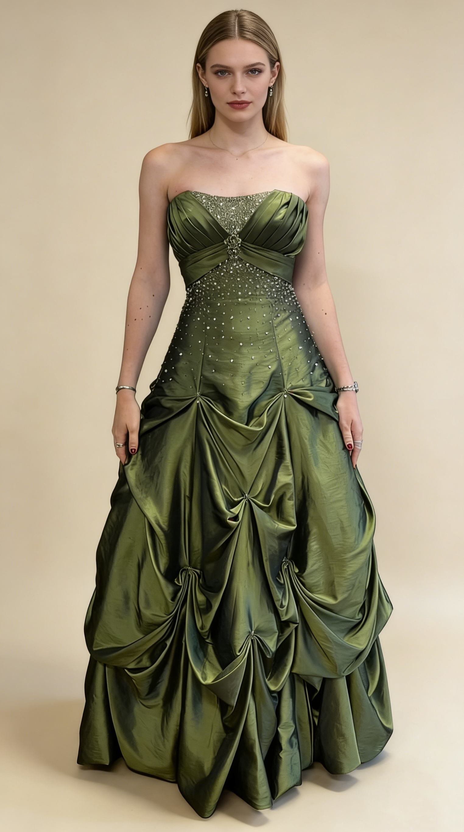 Vintage Beading Strapless A-Line Green Evening Ball Gown Birthday Gown HZ0319