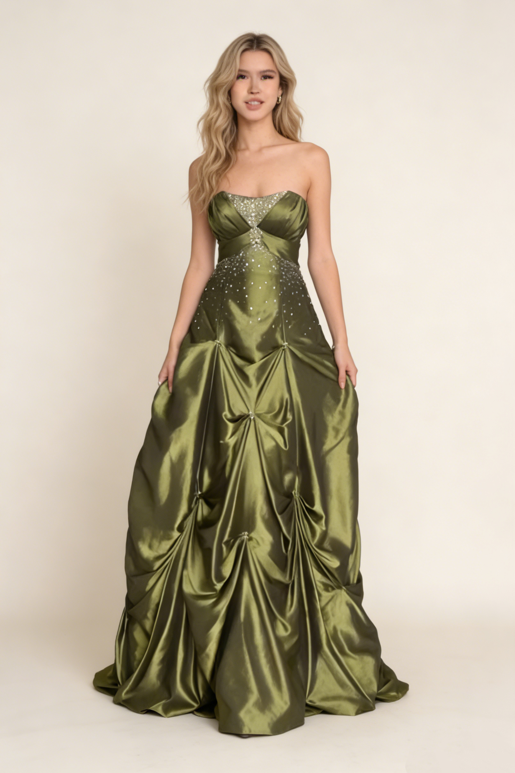 Vintage Beading Strapless A-Line Green Evening Ball Gown Birthday Gown HZ0319