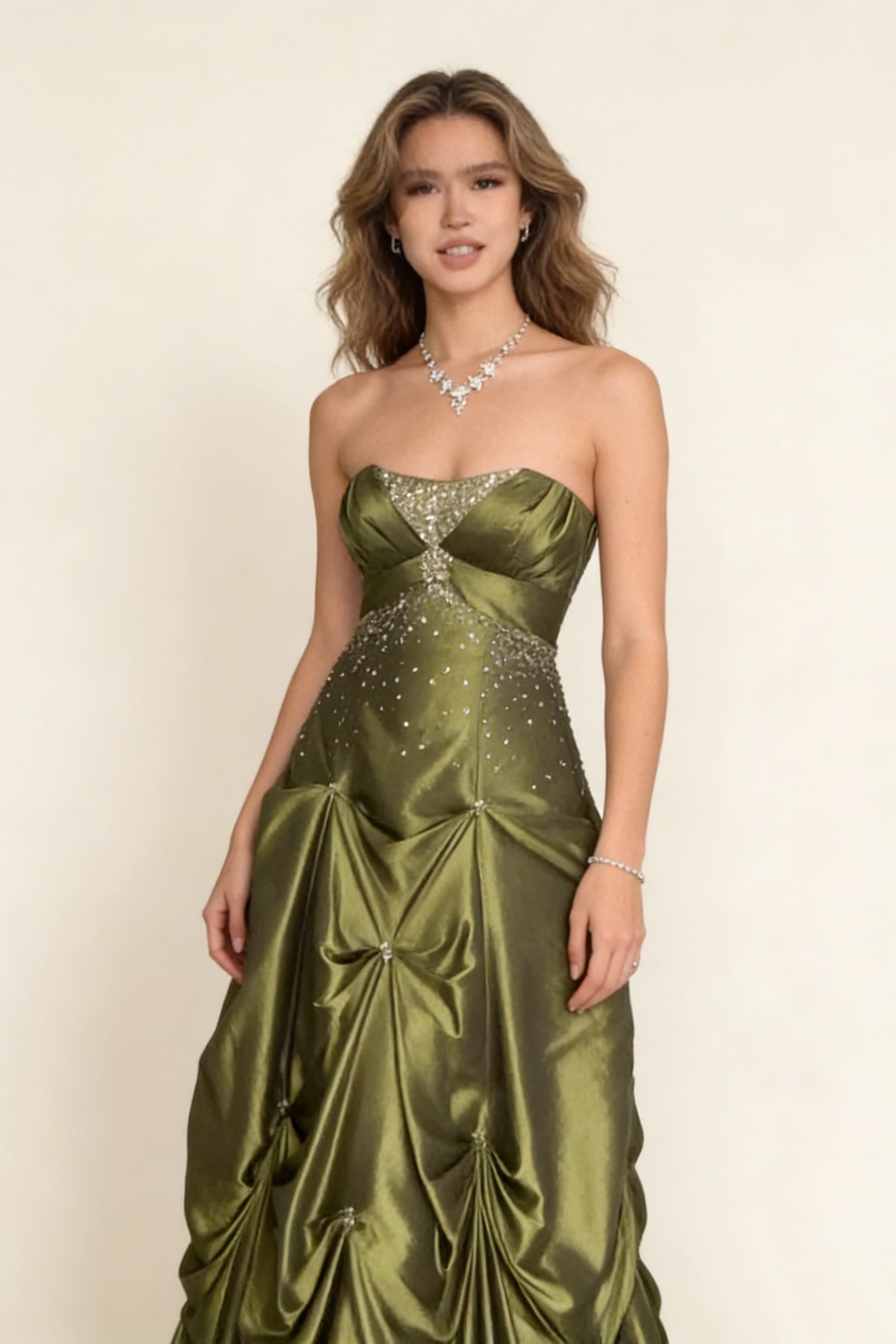 Vintage Beading Strapless A-Line Green Evening Ball Gown Birthday Gown HZ0319