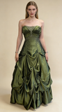 Vintage Beading Strapless A-Line Green Evening Ball Gown Birthday Gown HZ0319