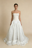White Strapless A-Line Lace Long Party Dress Vintage Wedding Dress, HZ0319