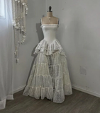 Retro Spaghetti Straps A-Line Lace Ruffles Vintage Wedding Dress Eveing Dress, HZ0319