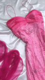 Hot Pink Spaghetti Straps A-Line Ruffles Beaded Vintage Long Party Dresses, HZ0319