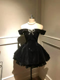 Black Off Shoulder A-Line Short Birthday Outfits Homecoming Dress, HZ0319