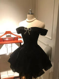 Black Off Shoulder A-Line Short Birthday Outfits Homecoming Dress, HZ0319