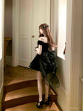 Black Off Shoulder A-Line Short Birthday Outfits Homecoming Dress, HZ0319