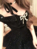 Black Off Shoulder A-Line Short Birthday Outfits Homecoming Dress, HZ0319
