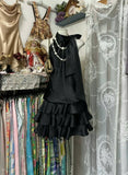 Black A-Line Halter Layered Homecoming Dresses Satin Short Party Dresses, HZ0319