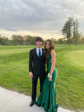 Green V Neck Backless Mermaid Satin Long Prom Dress Formal Party Dress, HZ0319