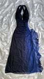 Dark Blue Halter Sheath Chiffon Long Party Dress Vintage Evening Dress, HZ0319