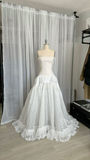 White Strapless A-Line Lace Long Party Dress Vintage Wedding Dress, HZ0319