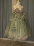 Green Off Shoulder A-Line Floral Short Party Dress Cute Mini Birthday Dress, HZ0319
