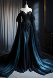 Dark Blue Off Shoulder Sweetheart A-Line Appliques Long Prom Dress Evening Dresses, HZ0319