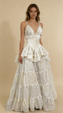 Retro V Neck Straps A-Line Lace Ruffles Vintage Wedding Dress Evening Dress, HZ0319