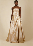 A-Line Navy Blue Strapless Satin Beading Vintage Long Party Dress Evening Dress, HZ0319