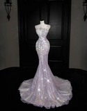 Gorgeous Pink Sequins Mermaid Beading Long Evening Dress Birthday Outfits, HZ0319